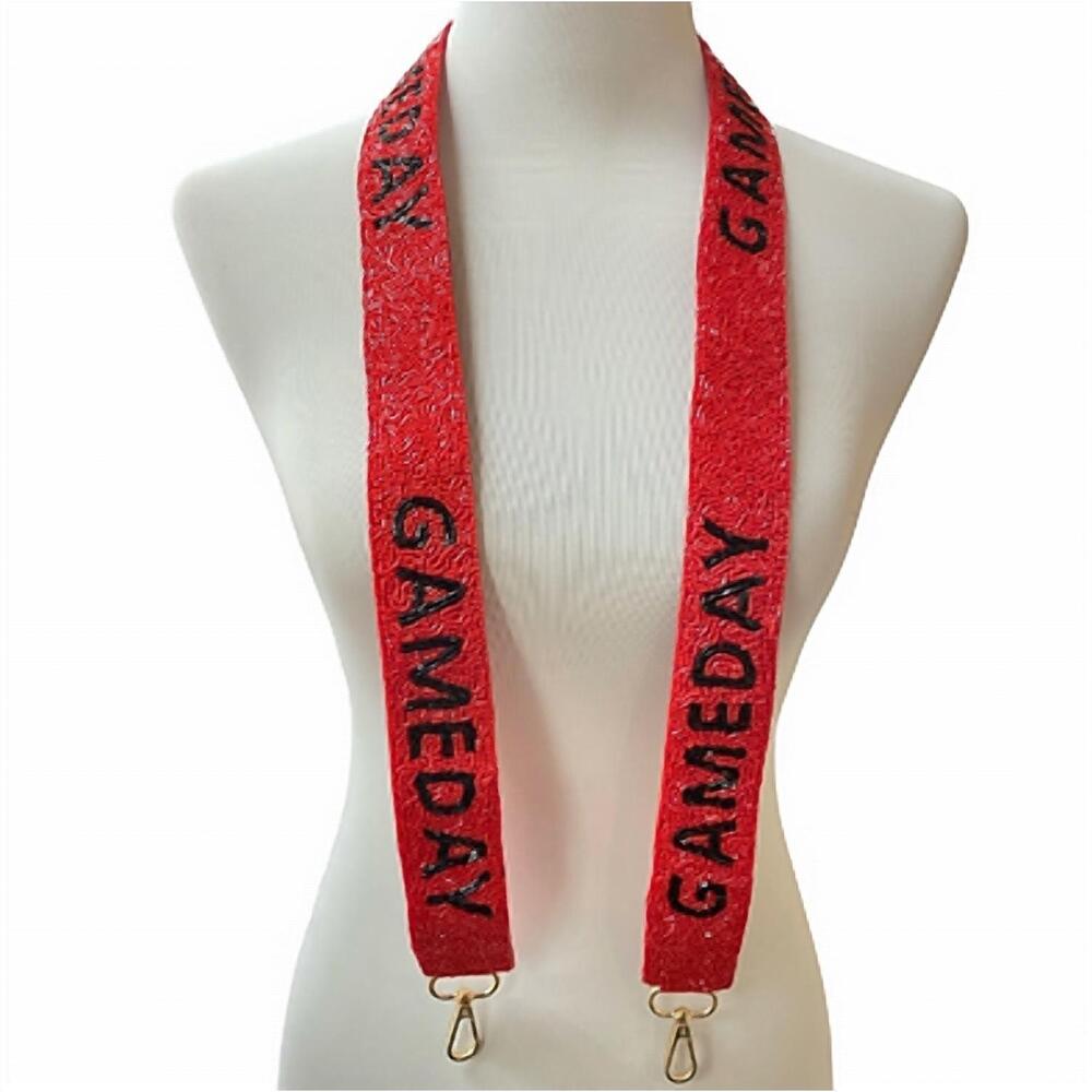 NEW GOLDEN STELLA women's gameday beaded strap bag in red/black